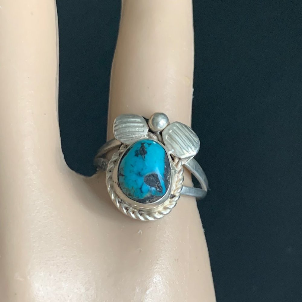 Sterling Squash Blossom Turquoise Ring